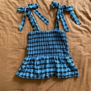 New Look Blue Plaid Smocked Top
